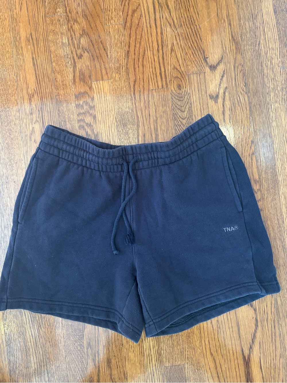 TNA Aritzia Boyfriend Fit Black Fleece Drawstring Shorts